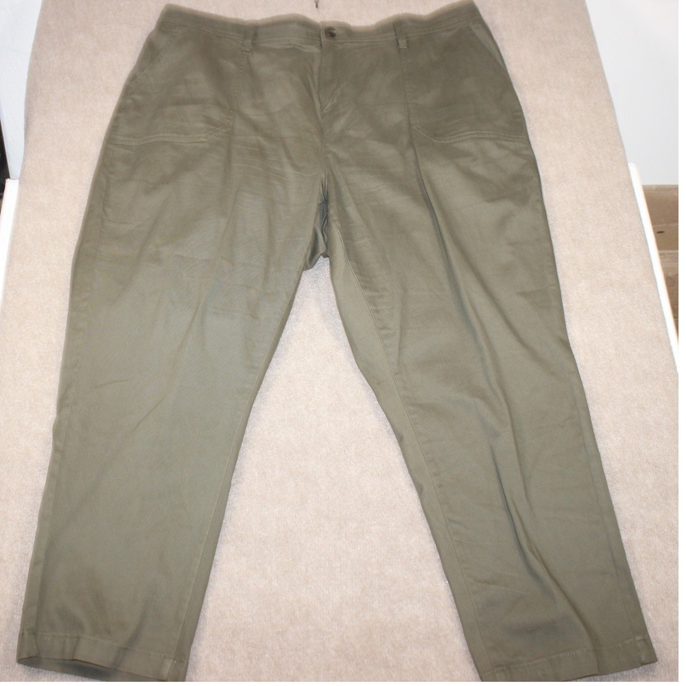 St Johns Bay Womens 20W Olive Green Utility Straight Leg Pants Stretch Cotton